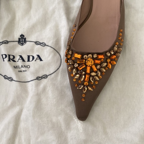 Prada | Crystal Satin Pointed Toe Mules - Picture 2 of 9